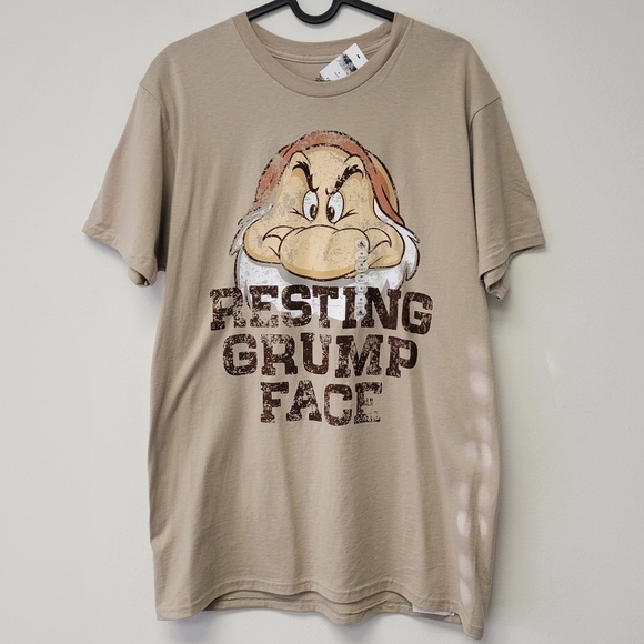 Disney Snow White Grumpy Resting Grump Face t-shirt Tan M - Picture 1 of 6